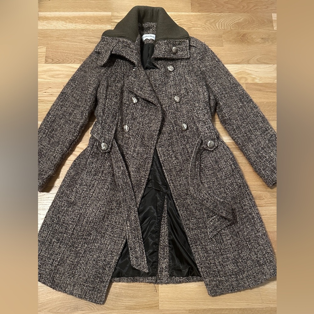 Calvin Klein Women's Textured Trench Wool Coat - Brown